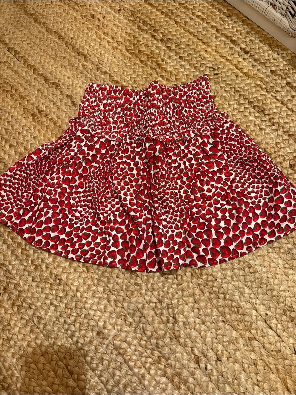 J. Crew Red and White Heart-Print Smocked Skater Skirt